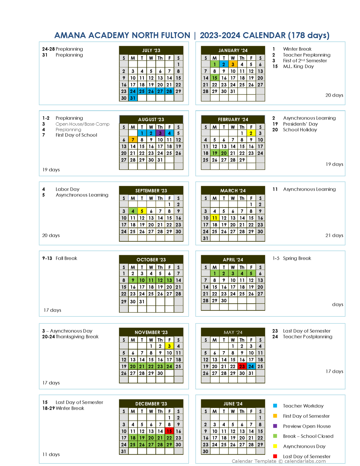 Calendar Amana Academy North Fulton