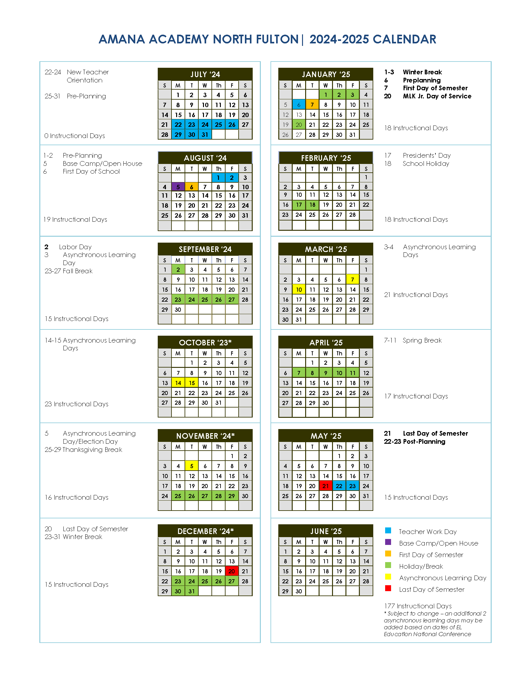 Calendar Amana Academy North Fulton Calendar Amana Academy North Fulton
